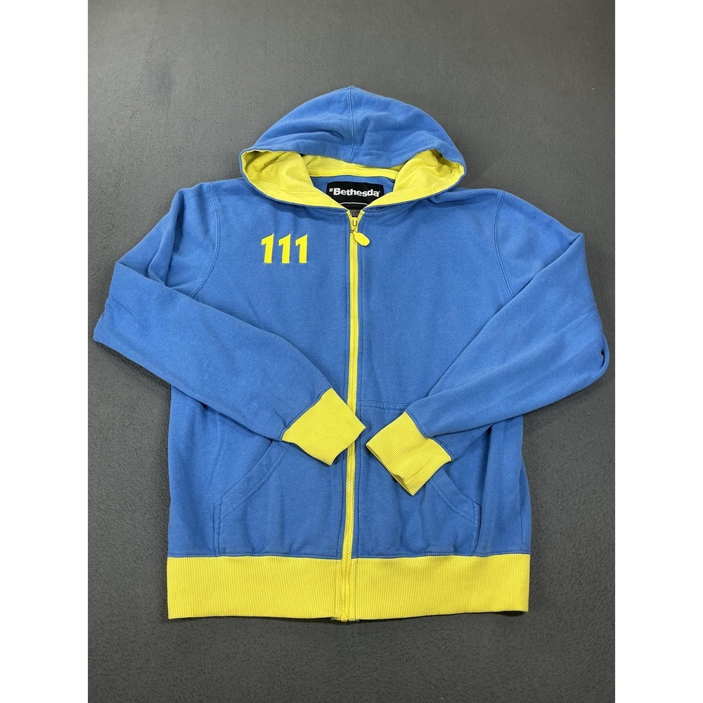 Fallout Vault 111 Bethesda Hoodie Mens S Blue Full Zip Logo Fleece Gamer